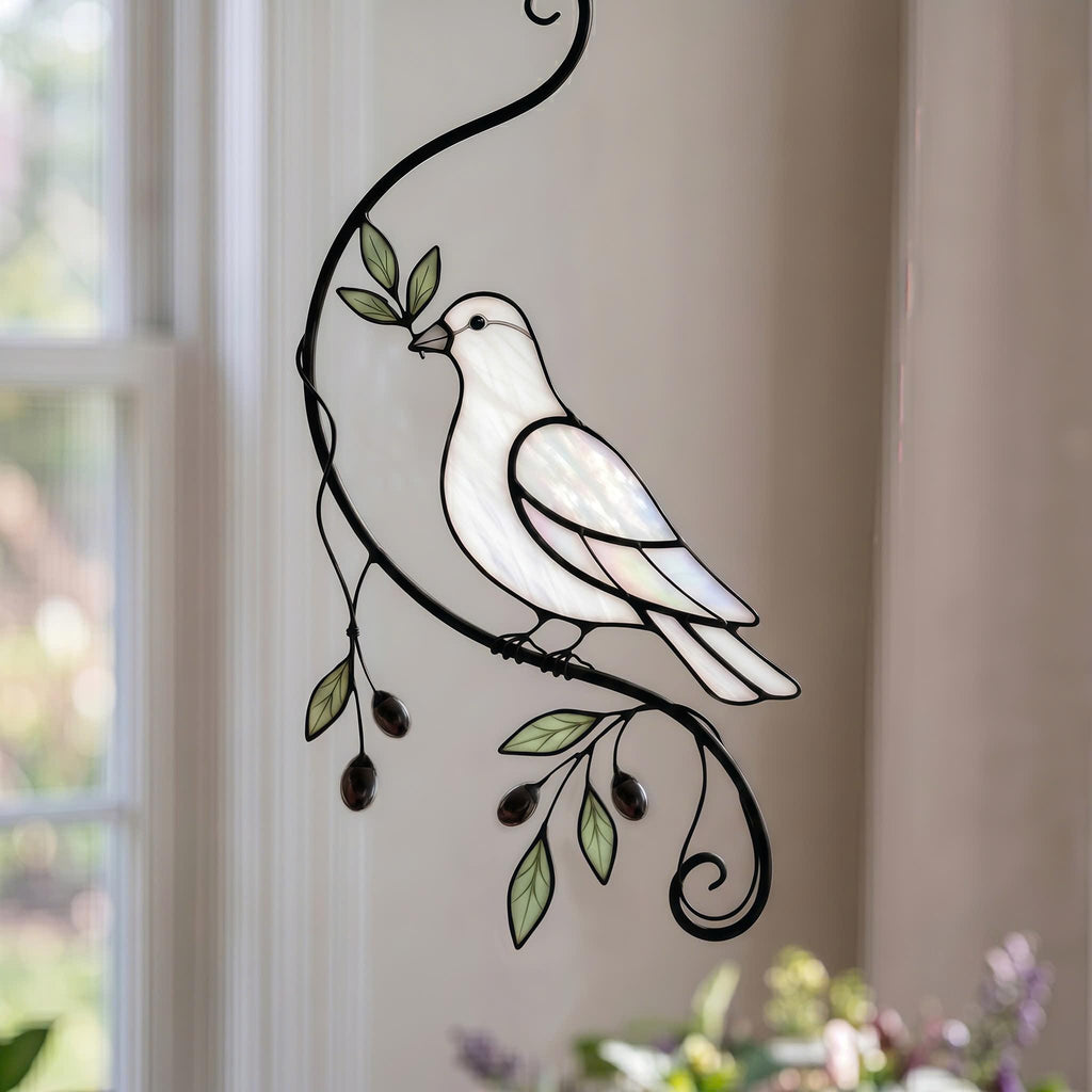 Cardinal Stained Glass Suncatcher, February Birth Month Bird Gift, Handmade Red Bird Window Hanging Decor