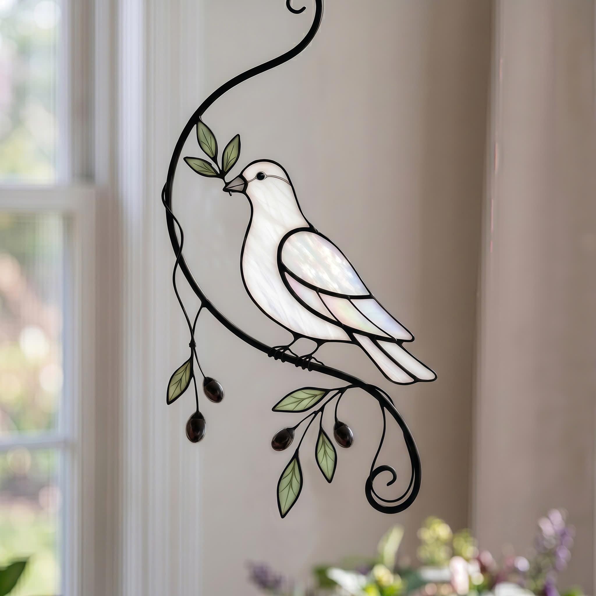 Cardinal Stained Glass Suncatcher, February Birth Month Bird Gift, Handmade Red Bird Window Hanging Decor