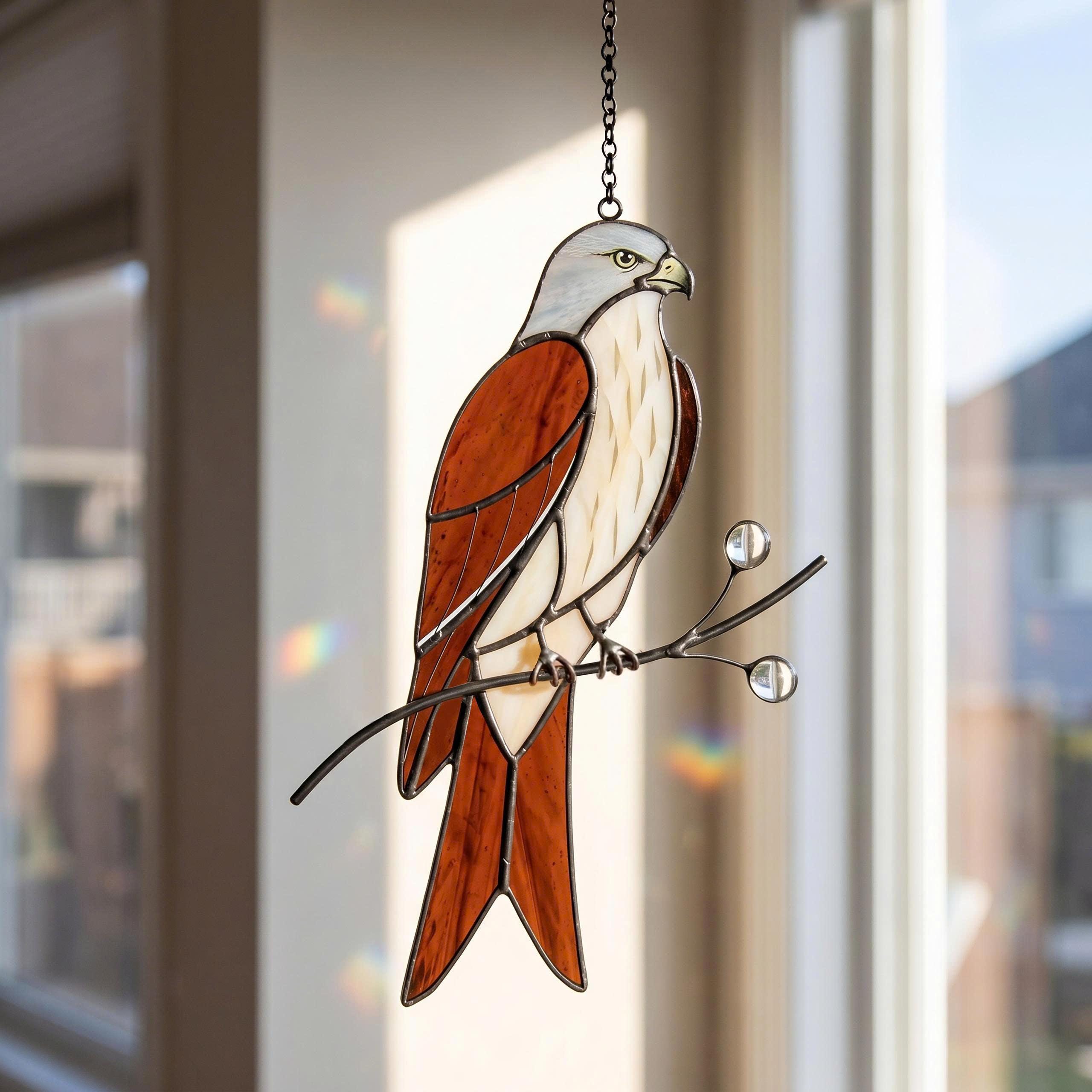 Bald Eagle Stained Glass Suncatcher, January Birth Month Bird Gift, Handmade Window Hanging Decor, Bird Lover Gift