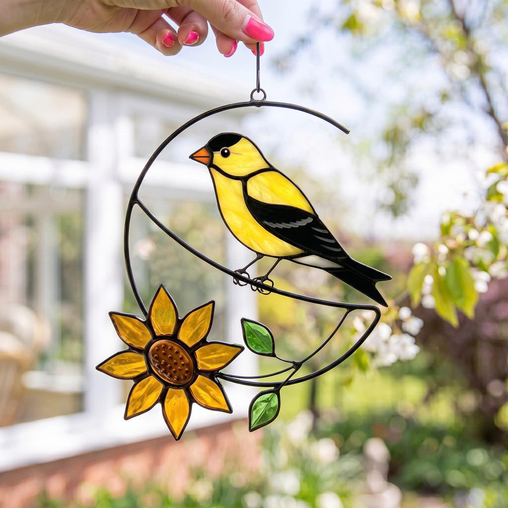Stained Glass Bird Suncatcher, Barn Owl October Birth Month Gift, Owl Window Hanging Decor