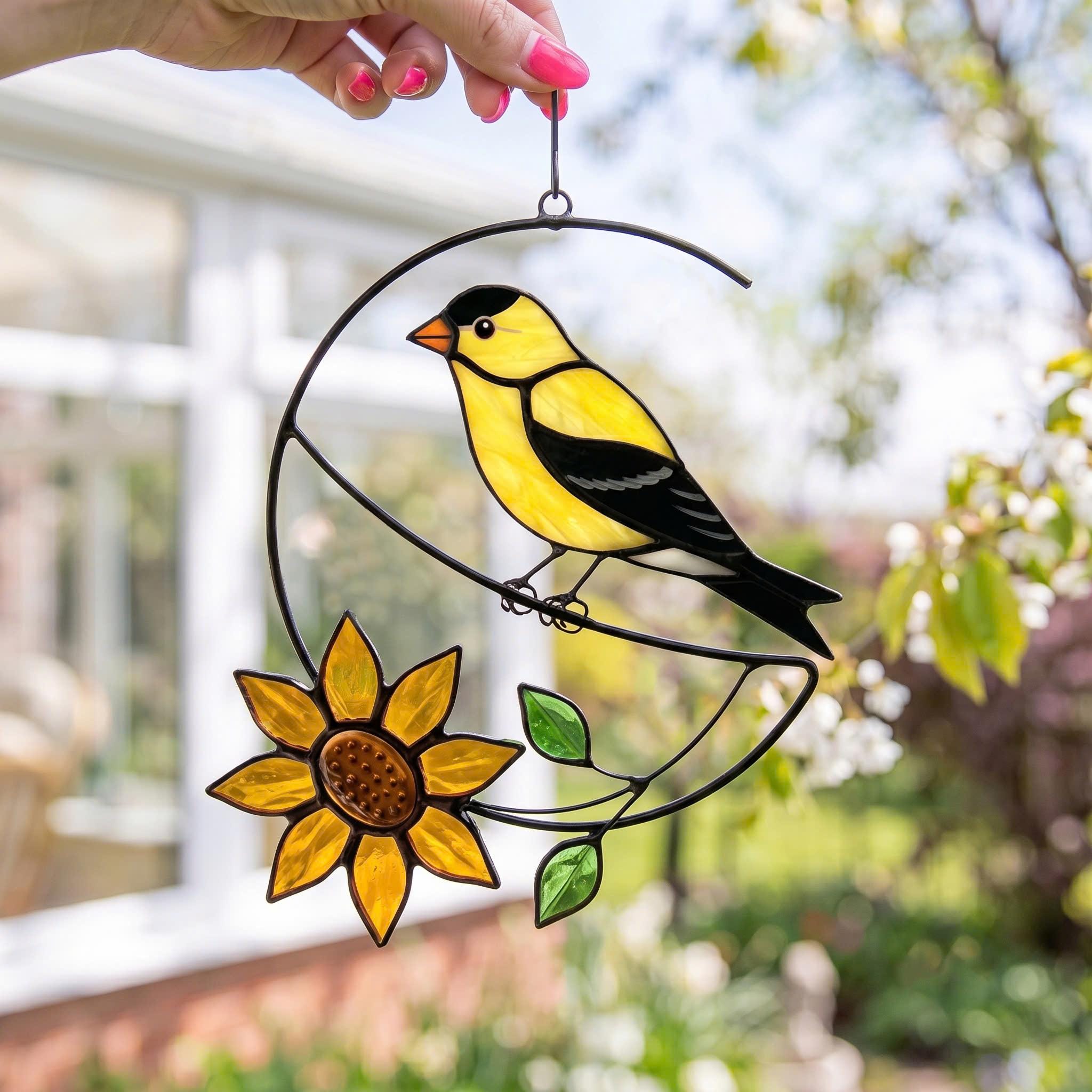 Stained Glass Bird Suncatcher, Barn Owl October Birth Month Gift, Owl Window Hanging Decor