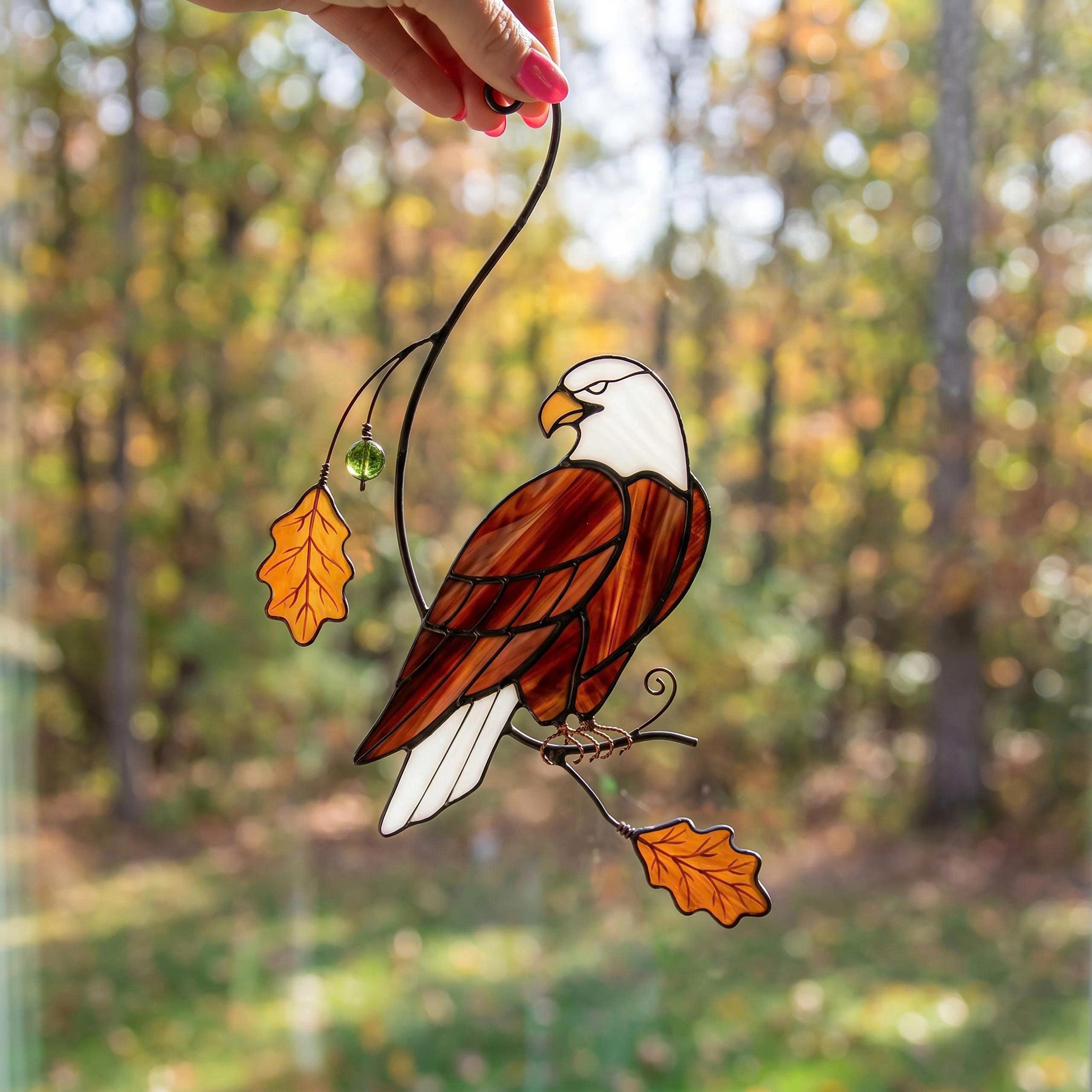 Bald Eagle Stained Glass Suncatcher, January Birth Month Bird Gift, Handmade Window Hanging Decor, Bird Lover Gift