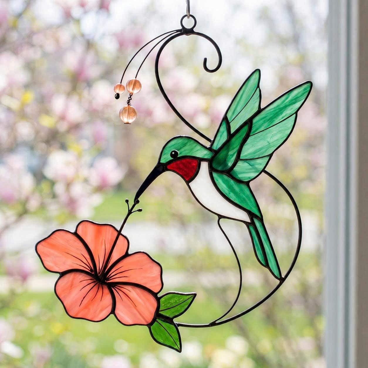 Cardinal Stained Glass Suncatcher, February Birth Month Bird Gift, Handmade Red Bird Window Hanging Decor