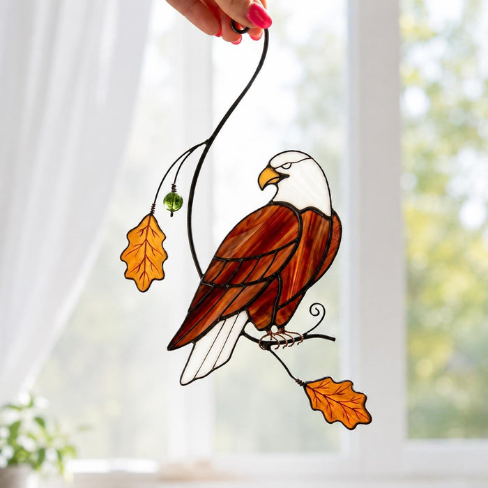 Bald Eagle Stained Glass Suncatcher, January Birth Month Bird Gift, Handmade Window Hanging Decor, Bird Lover Gift
