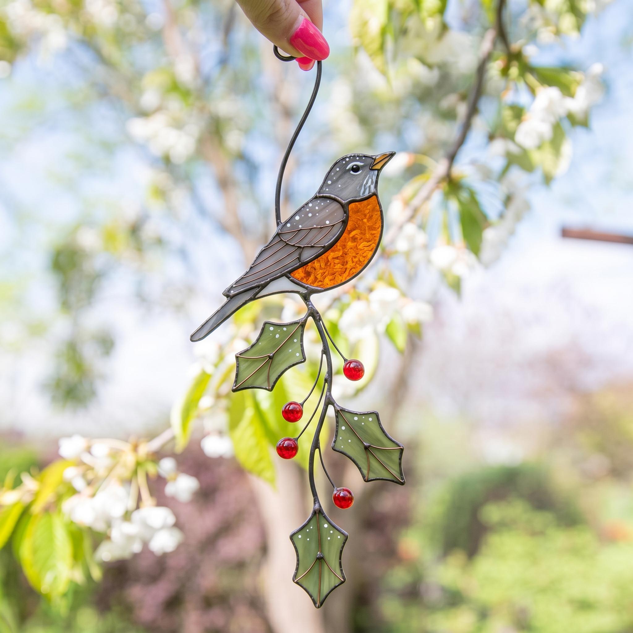Stained Glass Bird Suncatcher, Barn Owl October Birth Month Gift, Owl Window Hanging Decor